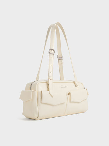 Rachel Elongated Multi-Pocket Shoulder Bag, Cream, hi-res
