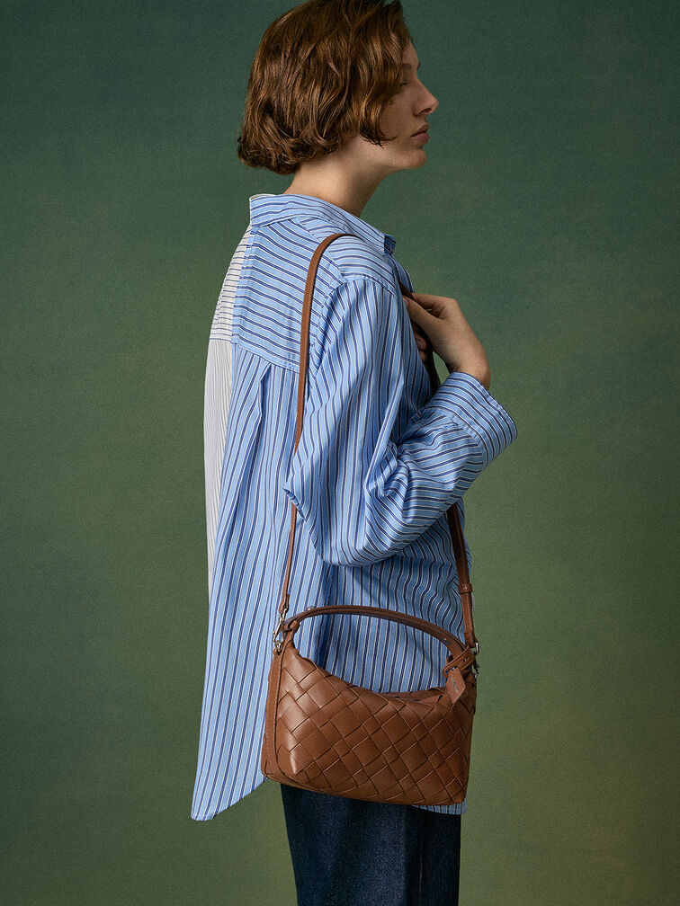 Ivette Woven Shoulder Bag, Chocolate, hi-res