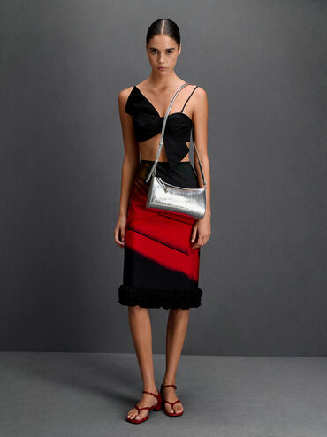 Augustine Metallic Eel-Effect Sculptural-Detail Shoulder Bag, Silver, hi-res