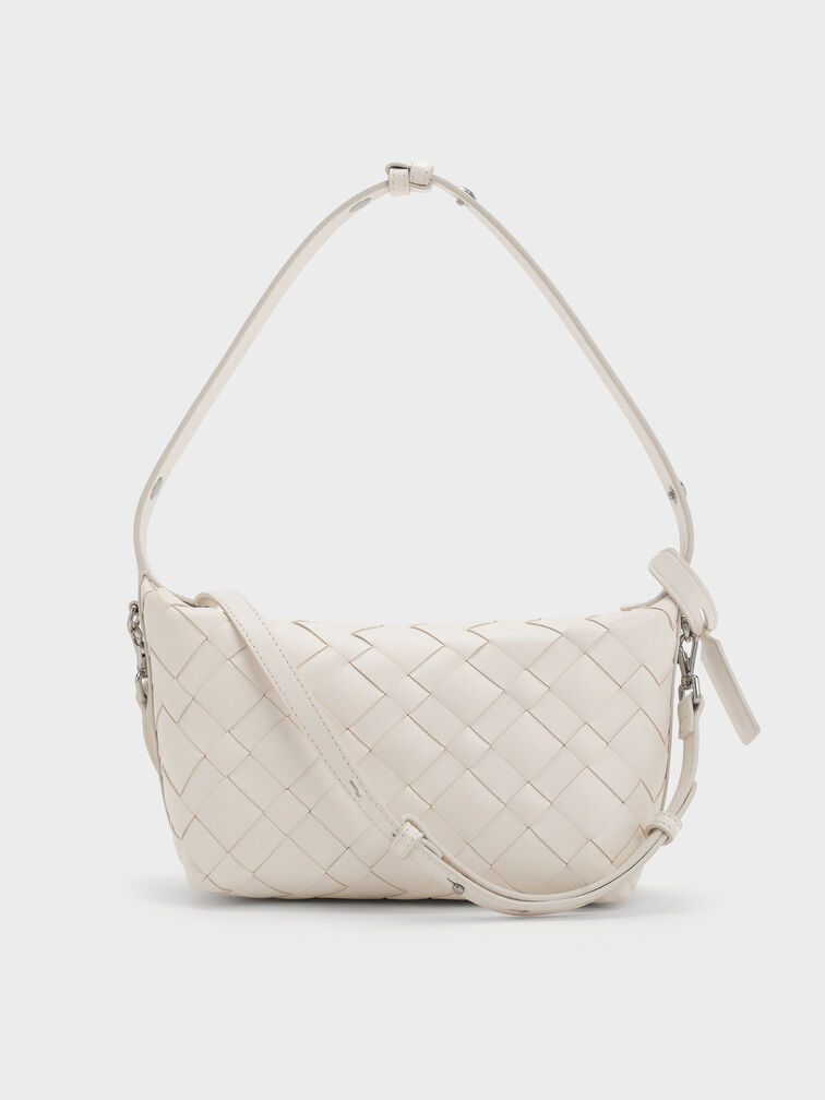 Ivette Woven Shoulder Bag, Cream, hi-res