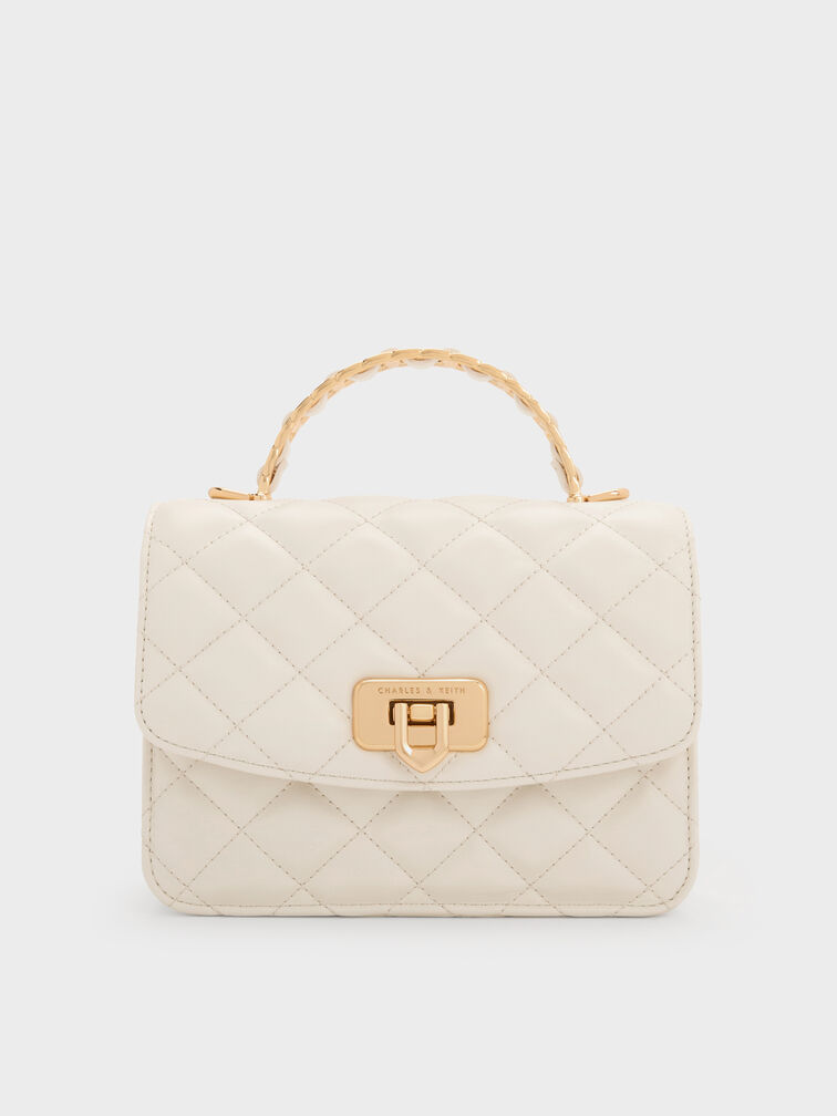 Cressida Quilted Top Handle Bag, Cream, hi-res