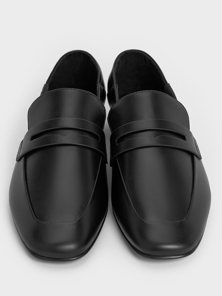Almond-Toe Penny Loafers, Black, hi-res