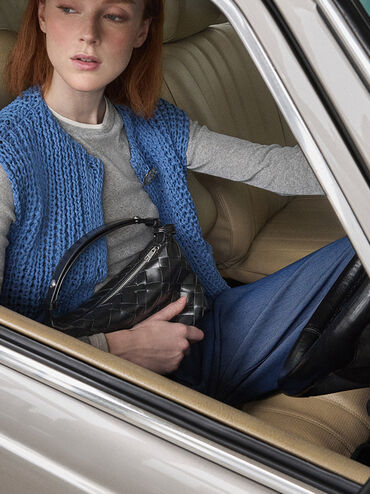 Ivette Woven Shoulder Bag, Noir, hi-res