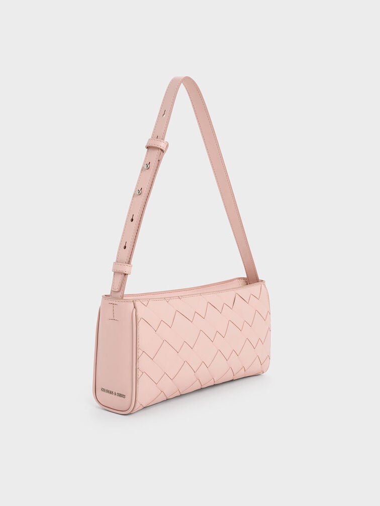 Ivette Woven Elongated Shoulder Bag, Light Pink, hi-res