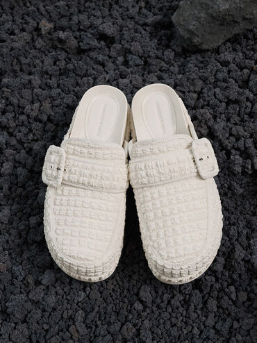 Loren Textured Flatform Mules, Chalk, hi-res