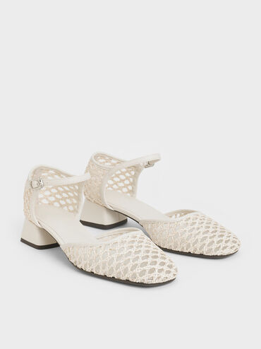 Woven D'Orsay Ankle-Strap Pumps, Chalk, hi-res