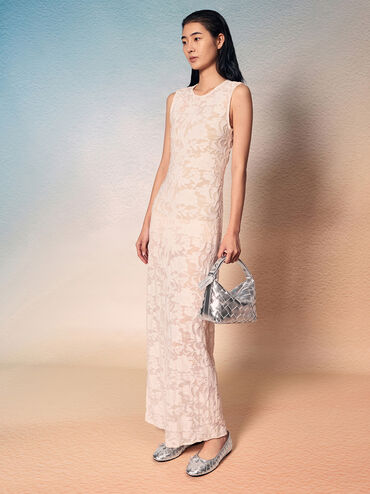 Ivette Metallic Woven Shoulder Bag, Silver, hi-res