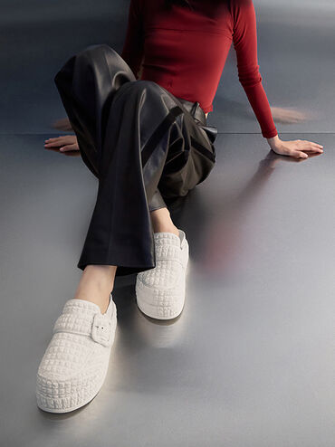 Loren Textured Flatform Mules, Chalk, hi-res