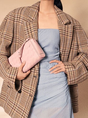 Ivette Woven Elongated Shoulder Bag, Light Pink, hi-res