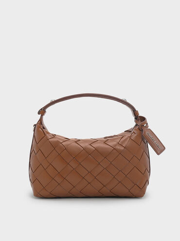 Ivette Woven Shoulder Bag, Chocolate, hi-res