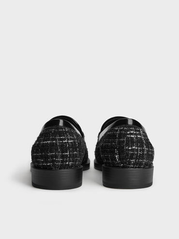Tweed Braided-Chain Metallic-Accent Loafers, Black Textured, hi-res