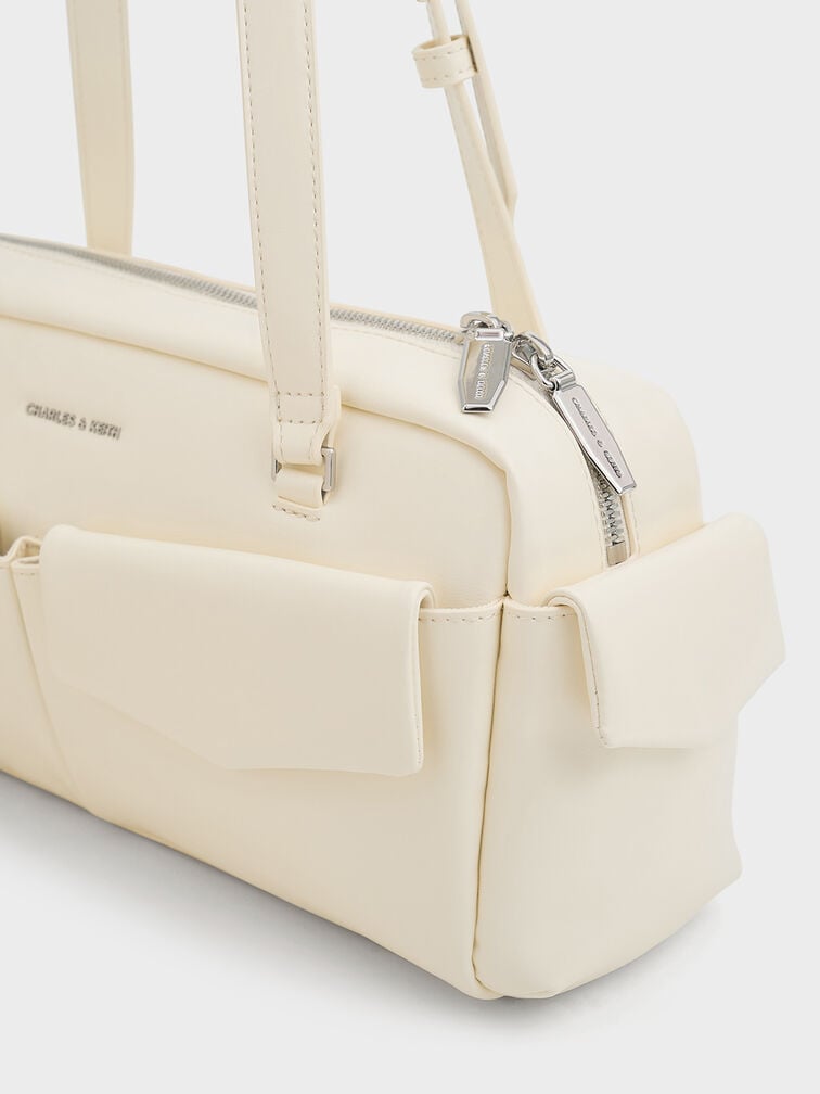 Rachel Elongated Multi-Pocket Shoulder Bag, Cream, hi-res