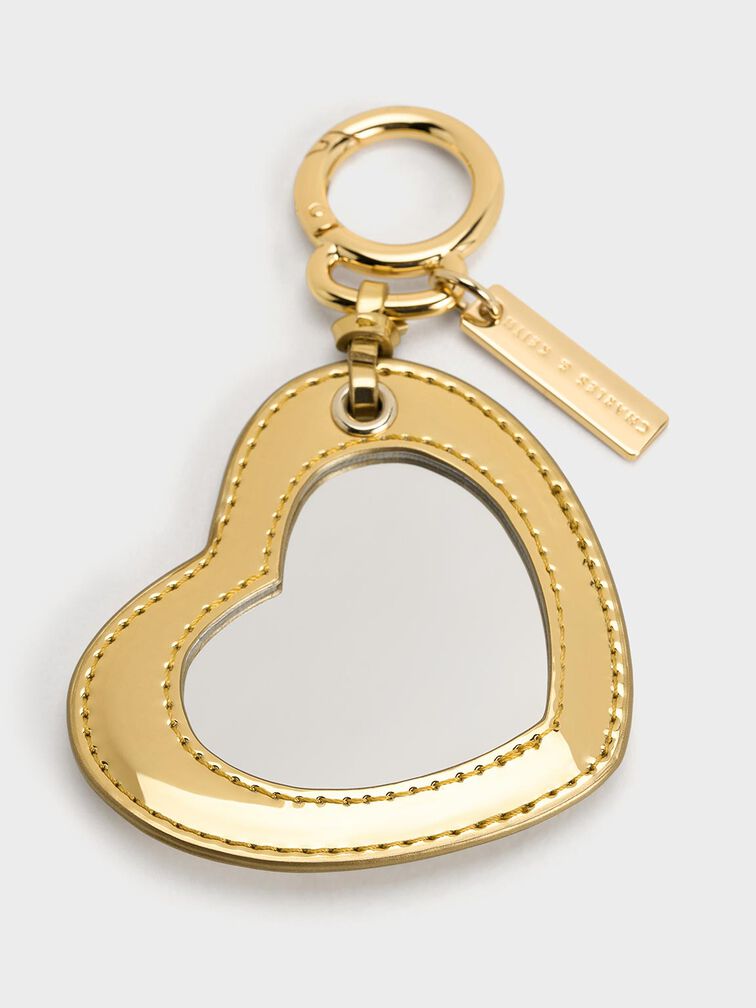 Metallic Heart Quilted Mirror Charm, Gold, hi-res