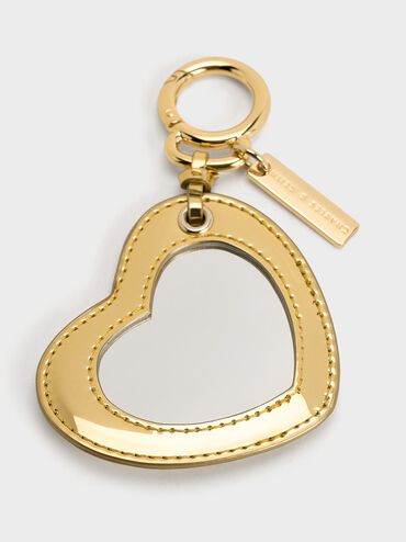 Metallic Heart Quilted Mirror Charm, Gold, hi-res