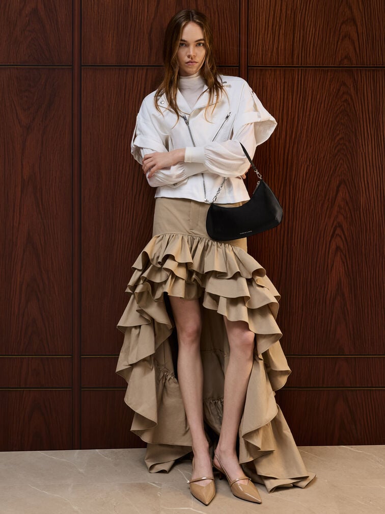 Dion Satin Chain-Handle Asymmetric Shoulder Bag, Noir, hi-res