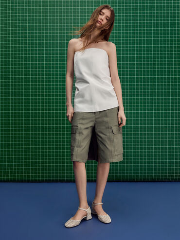 Woven D'Orsay Ankle-Strap Pumps, Chalk, hi-res