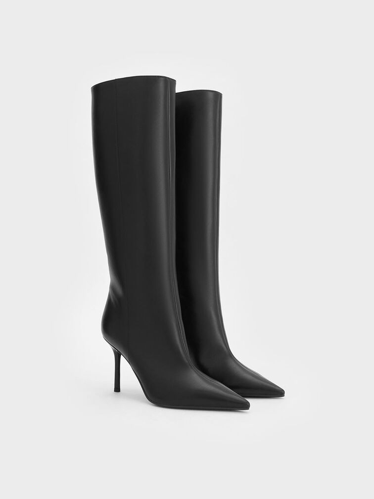 Pointed-Toe Stiletto-Heel Knee-High Boots, Black, hi-res