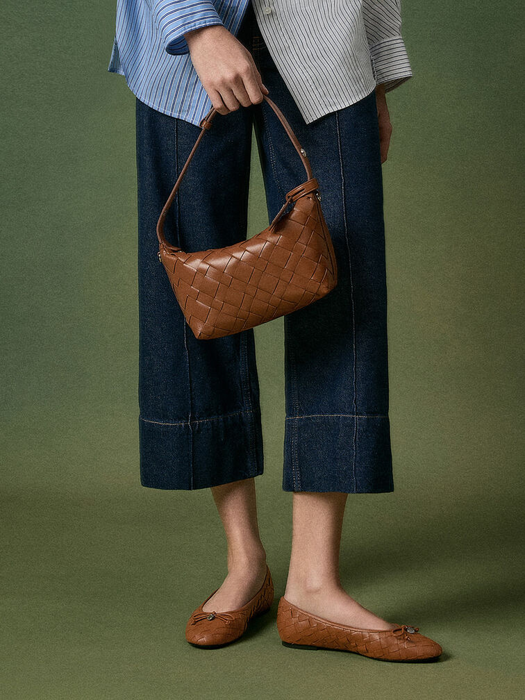 Ivette Woven Shoulder Bag, Chocolate, hi-res