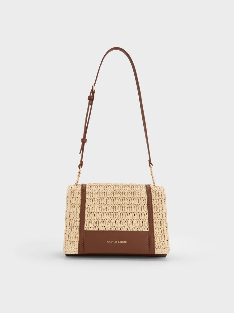 Shalia Raffia Chain-Strap Shoulder Bag, Natural Raffia, hi-res