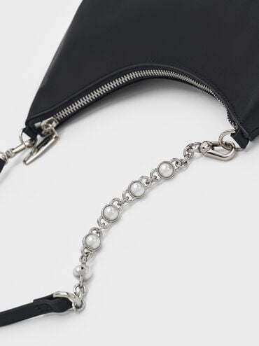 Dion Satin Chain-Handle Asymmetric Shoulder Bag, Noir, hi-res