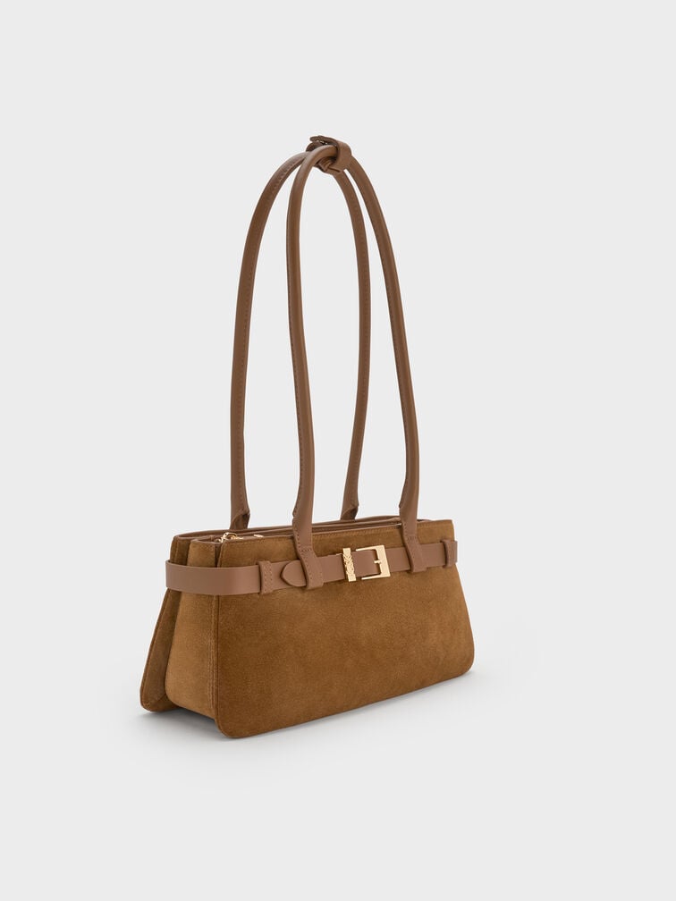 Jody Genuine Suede Belted Shoulder Bag, Ember Brown, hi-res