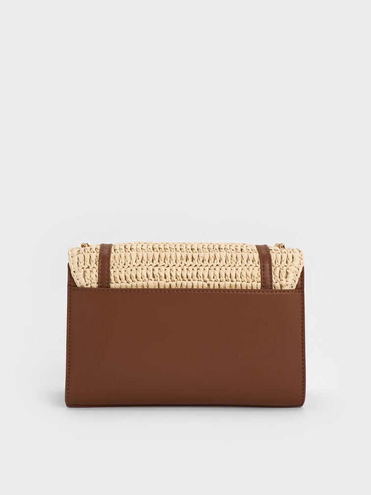 Shalia Raffia Chain-Strap Shoulder Bag, Natural Raffia, hi-res