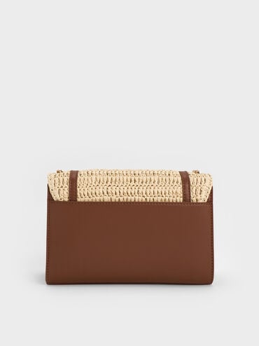 Shalia Raffia Chain-Strap Shoulder Bag, Natural Raffia, hi-res