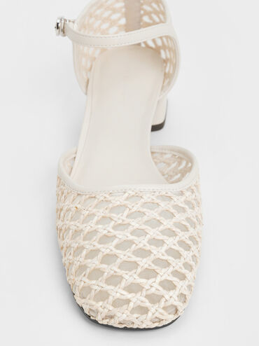Woven D'Orsay Ankle-Strap Pumps, Chalk, hi-res