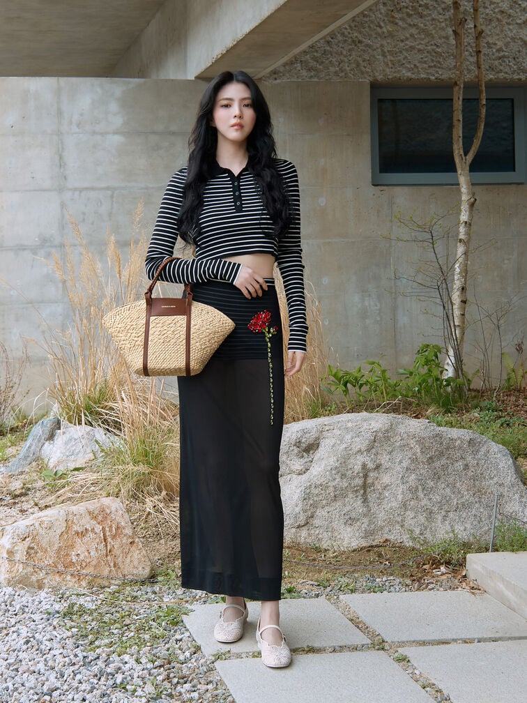 Meja Floral Mary Jane Flats, White, hi-res