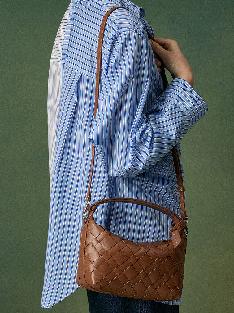 Ivette Woven Shoulder Bag, Chocolate, hi-res