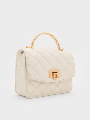 Cressida Quilted Top Handle Bag, Cream, hi-res