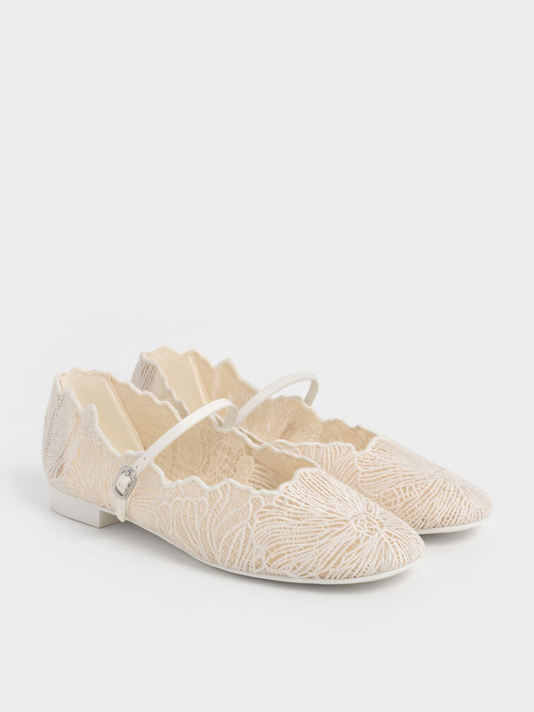 Meja Floral Mary Jane Flats, White, hi-res