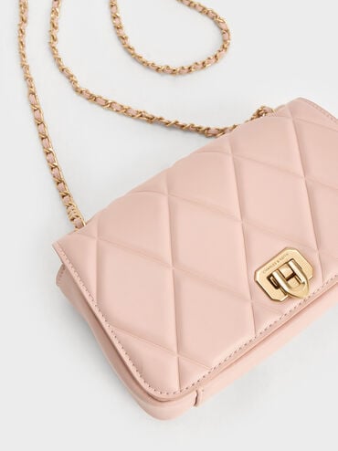 Arwen Diamond-Quilt Braided-Strap Shoulder Bag, Light Pink, hi-res