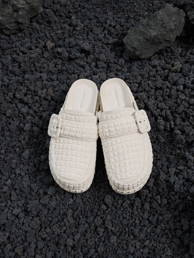 Loren Textured Flatform Mules, Chalk, hi-res