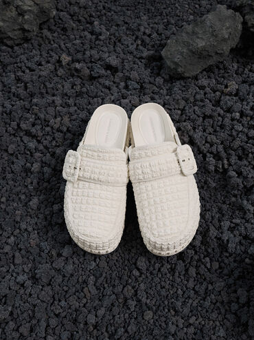 Loren Textured Flatform Mules, Chalk, hi-res