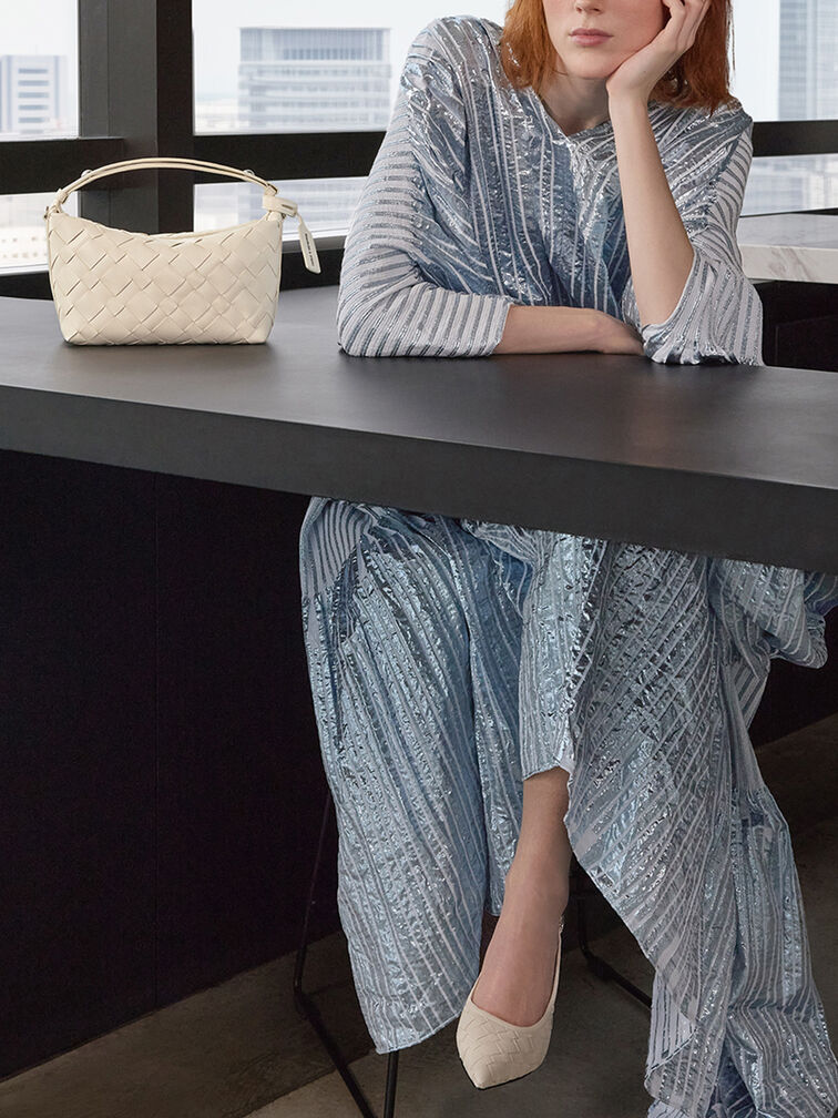 Ivette Woven Shoulder Bag, Cream, hi-res