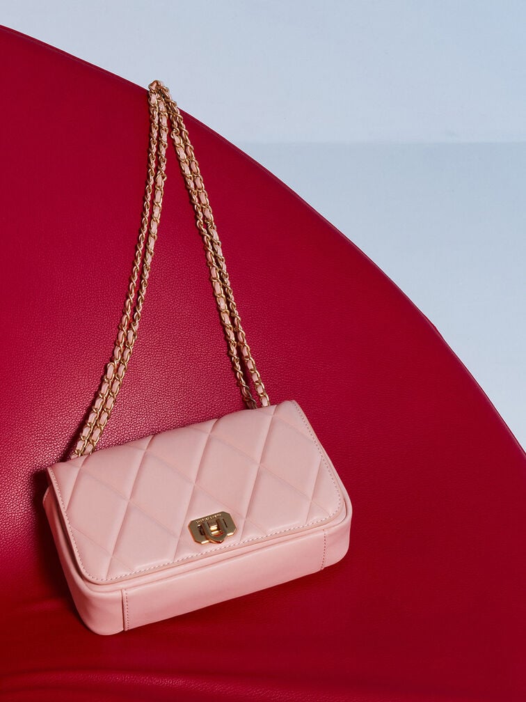 Arwen Diamond-Quilt Braided-Strap Shoulder Bag, Light Pink, hi-res