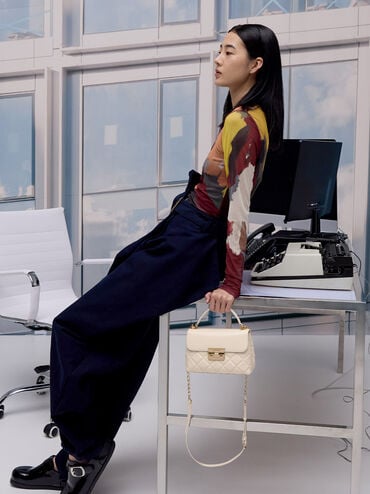 Alva Quilted Top Handle Bag, Cream, hi-res