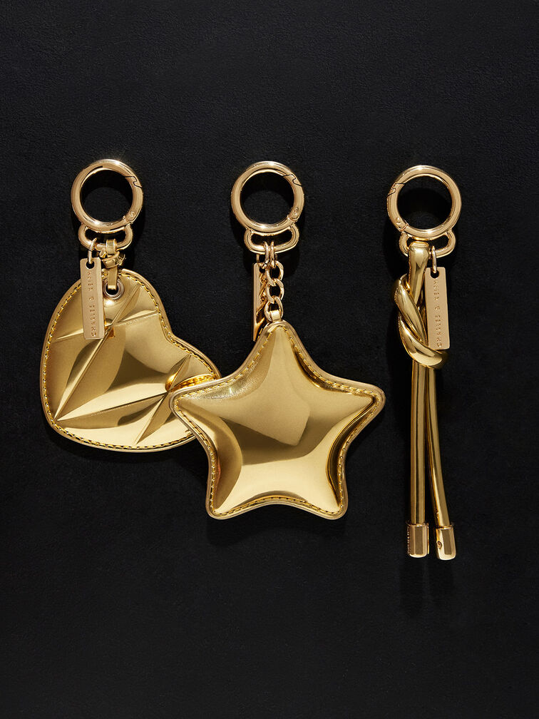 Metallic Heart Quilted Mirror Charm, Gold, hi-res