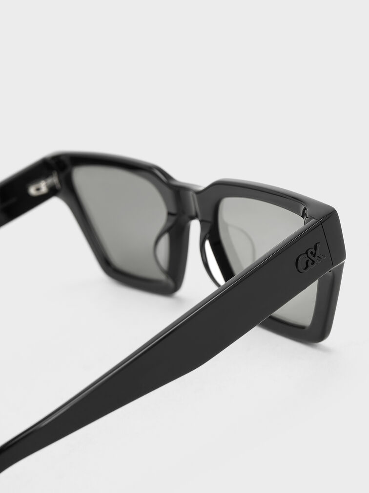 Recycled Acetate Angular Sunglasses, Jet Black, hi-res
