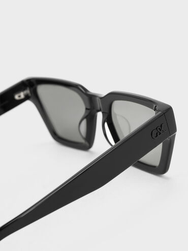 Recycled Acetate Angular Sunglasses, Jet Black, hi-res