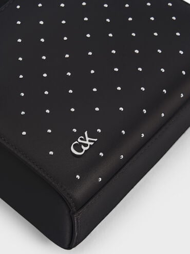 Satin Studded Knotted-Bow Mini Bag, Noir Studded Satin, hi-res