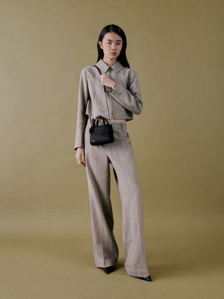 Satin Studded Knotted-Bow Mini Bag, Noir Studded Satin, hi-res