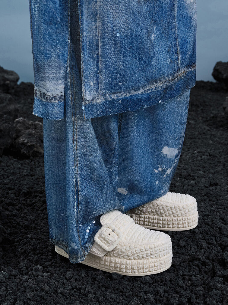 Loren Textured Flatform Mules, Chalk, hi-res