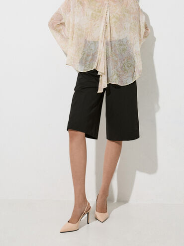 Chain-Strap Pointed-Toe Slingback Pumps, Nude, hi-res