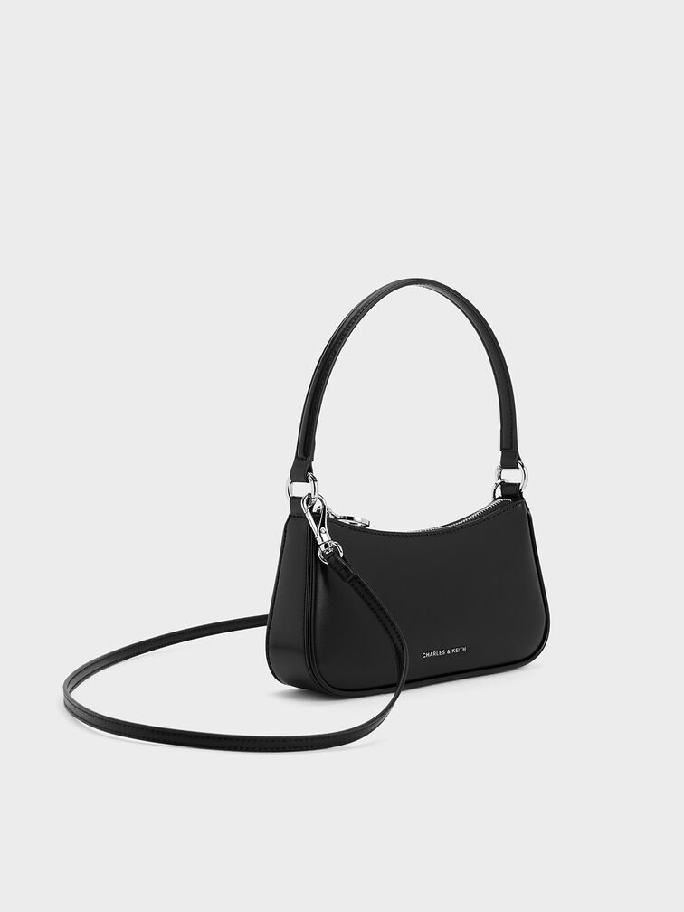 Elspeth Curved Shoulder Bag, Noir, hi-res