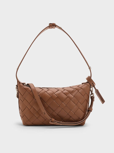 Ivette Woven Shoulder Bag, Chocolate, hi-res
