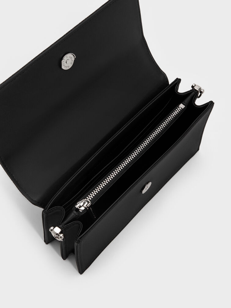 محفظة كريستين بسلسلة وتصميم لامع, أسود كلاسيكي, hi-res