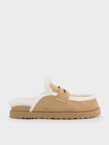 حذاء بلاتفورم بفرو معاد التدوير, رملي, hi-res