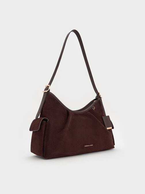 Khai Recycled Suede Side-Pocket Shoulder Bag, Espresso Brown, hi-res